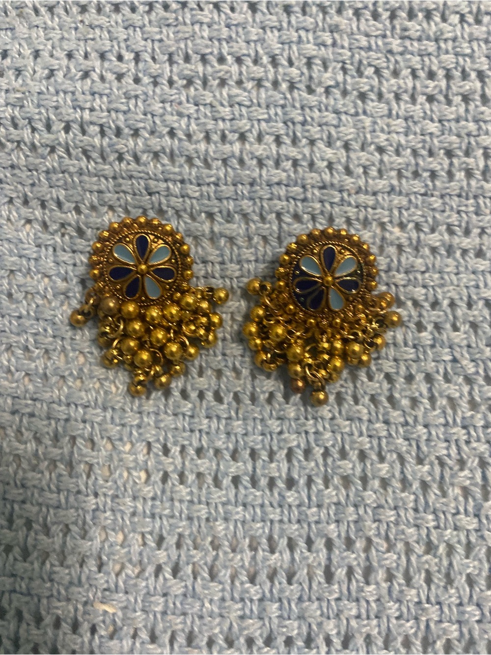 Artisan Gold-Tone Blue Floral Jhumka Earrings - Women Jewelry